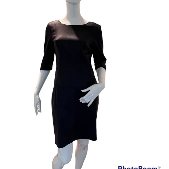 NWT Elie Tahari Estelle Dress 3/4 length sleeve in a plum leather + suede combo